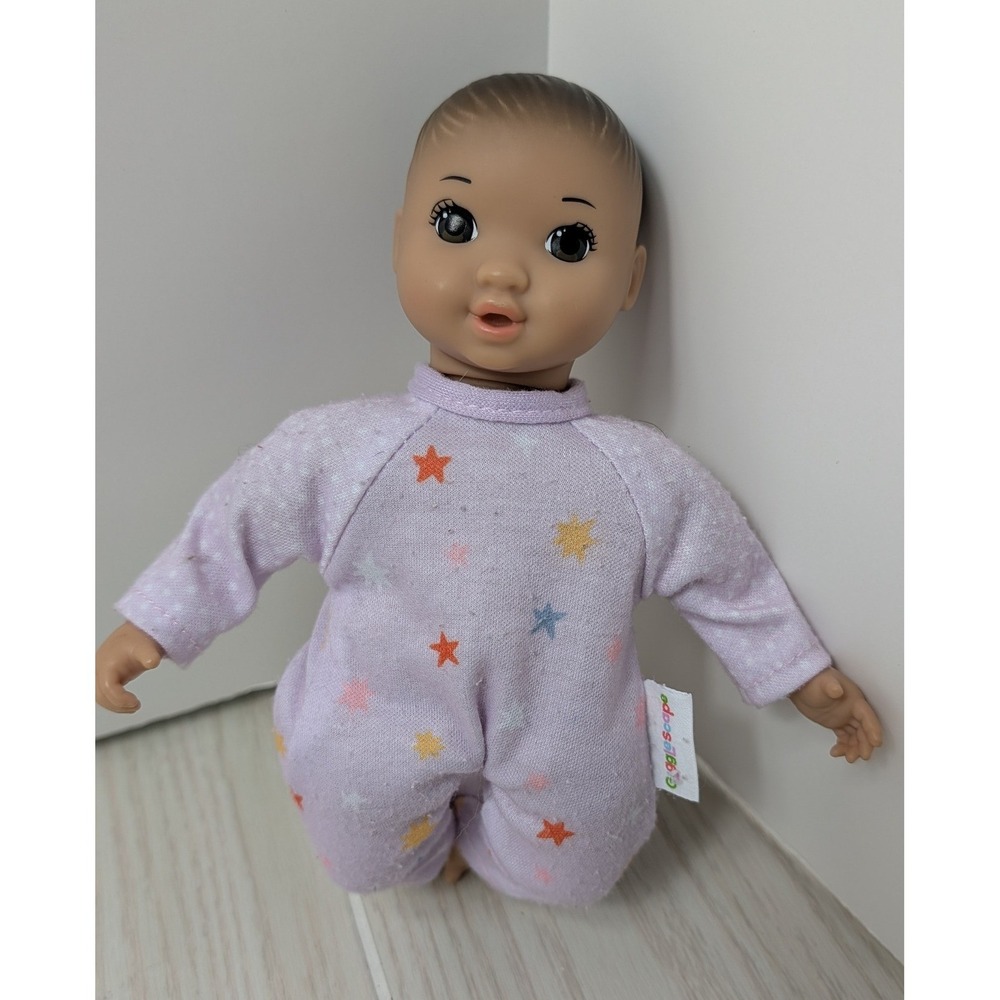 Gigglescape Baby Doll 8" Purple pjs Stars Soft Body black hair brown eyes tan